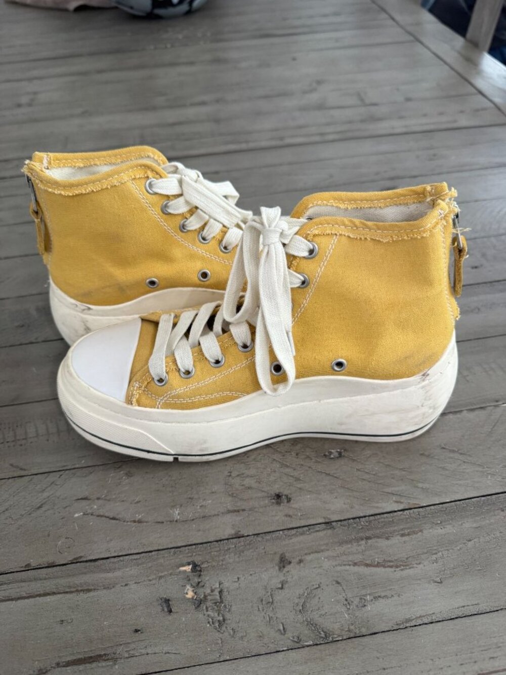 R13 Kurt High-Top Yellow Canvas Platform Sneakers Womens 7 Mens 5 - Picture 6 of 7